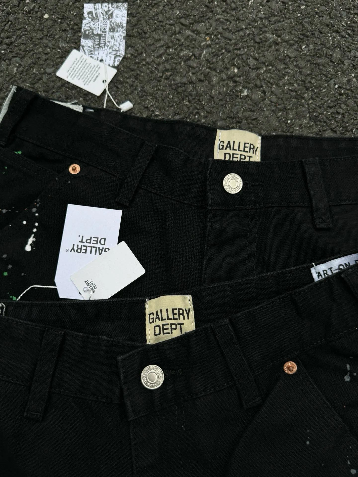 -Size upper body P220#G33 GALLERY DEPT. Spliced ​​washed retro jeans for men and women, high street splash-ink pants, micro-flared casual trousers, trendy couple, same style. Color: black. Size: S-XXL (corresponding to 28-36)